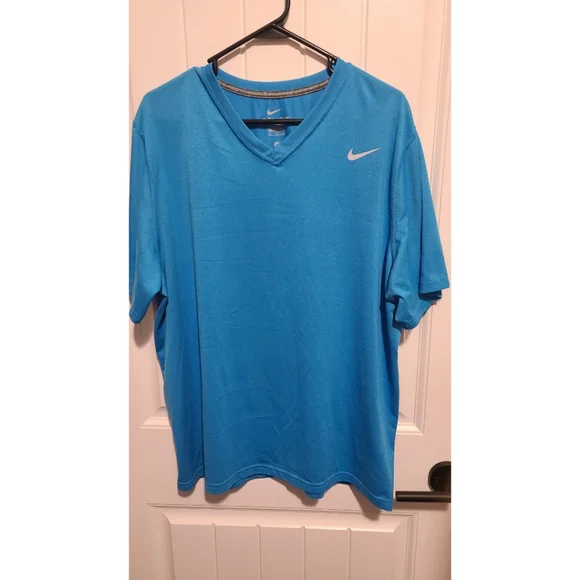 Nike dri fit mens aqua teal blue v neck shirt XL